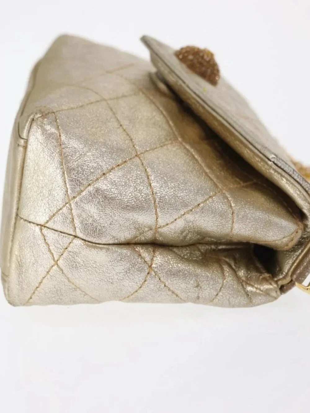 CHANEL Matelasse Single Flap Chain Shoulder Bag Leather Gold CC Auth 165938V